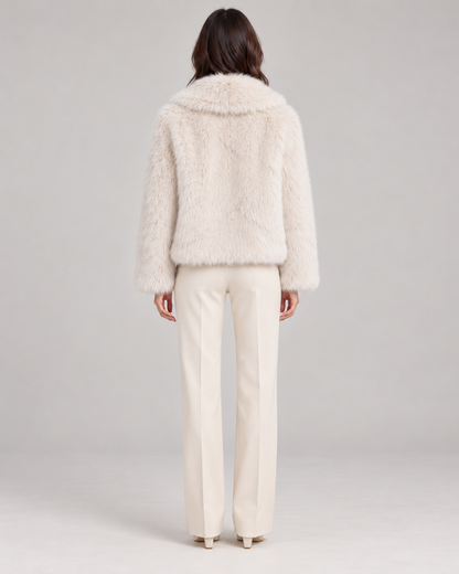 Women's Textured Shawl-Collar Jacket, White, Full-length rear view