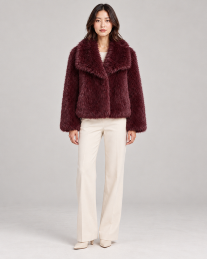 Women's Textured Shawl-Collar Jacket, Wine Red, Full-length front view