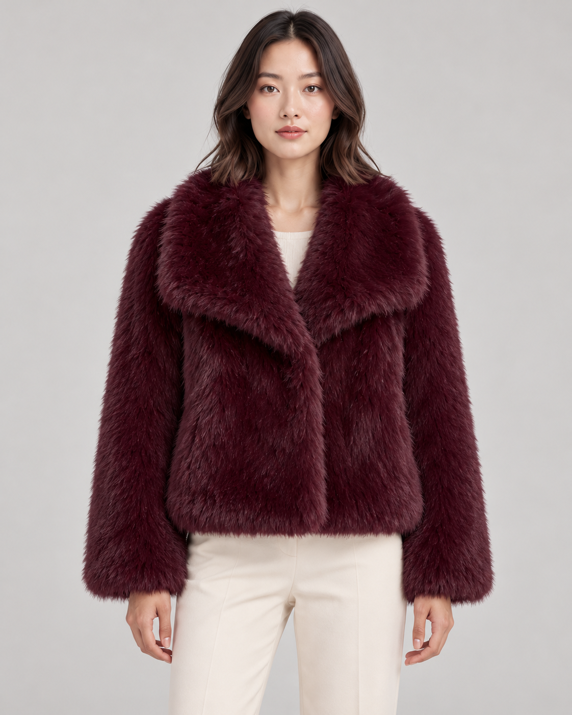 Women's Textured Shawl-Collar Jacket, Wine Red, Garment detail close-up