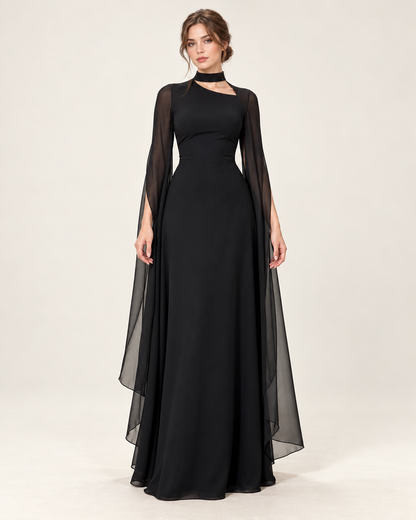 Women's Long Split-Sleeve Dress with Neck Cutout