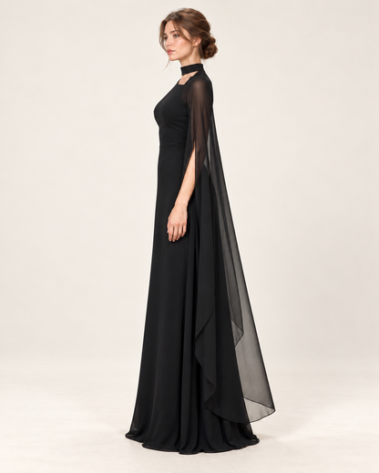 Women's Long Split-Sleeve Dress with Neck Cutout