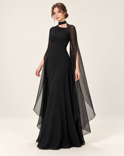 Women's Long Split-Sleeve Dress with Neck Cutout