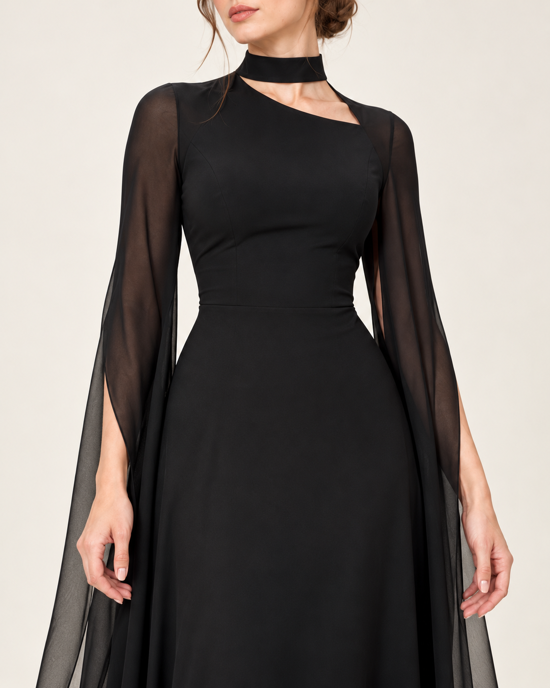 Women's Long Split-Sleeve Dress with Neck Cutout