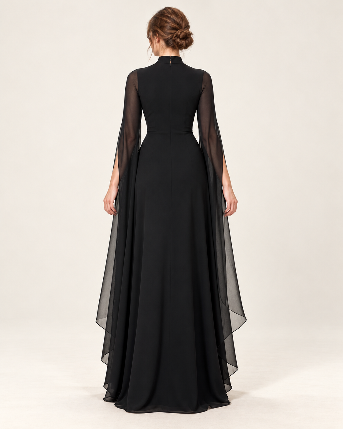 Women's Long Split-Sleeve Dress with Neck Cutout