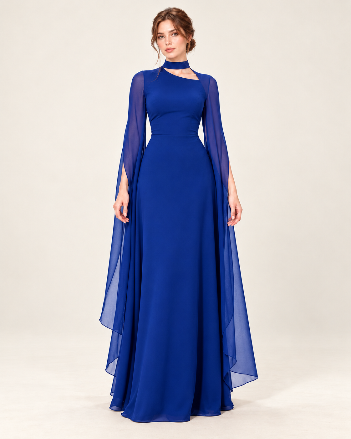 Women's Long Split-Sleeve Dress with Neck Cutout