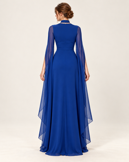 Women's Long Split-Sleeve Dress with Neck Cutout