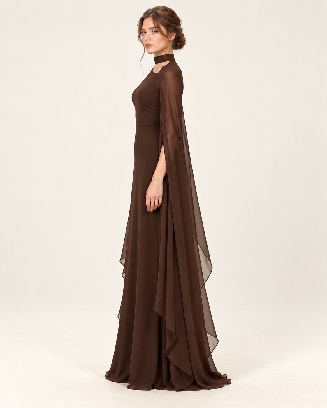 Women's Long Split-Sleeve Dress with Neck Cutout