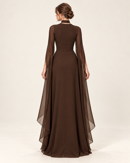 Women's Long Split-Sleeve Dress with Neck Cutout