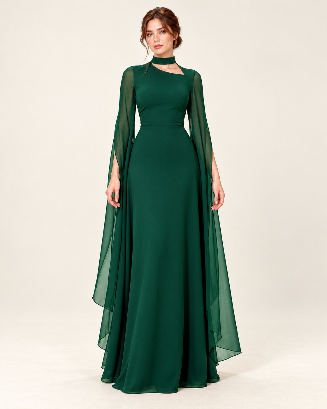 Women's Long Split-Sleeve Dress with Neck Cutout