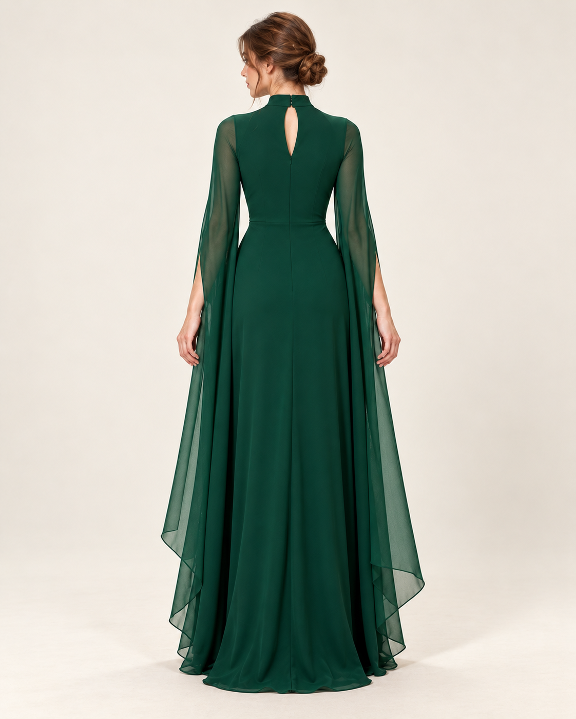 Women's Long Split-Sleeve Dress with Neck Cutout