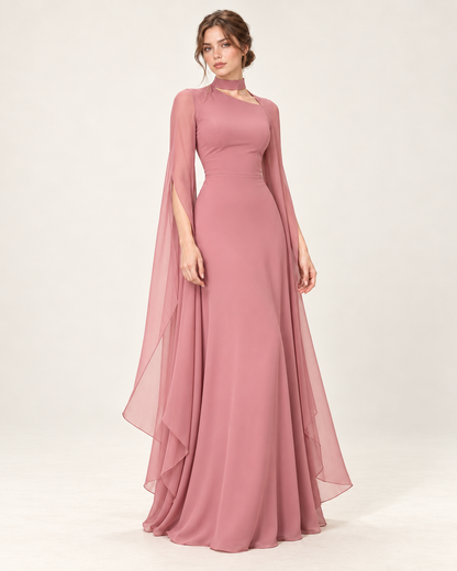 Women's Long Split-Sleeve Dress with Neck Cutout