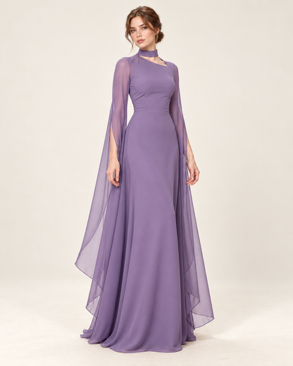 Women's Long Split-Sleeve Dress with Neck Cutout