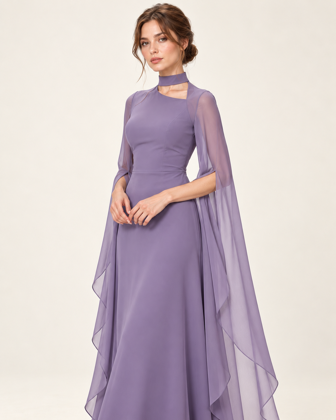 Women's Long Split-Sleeve Dress with Neck Cutout