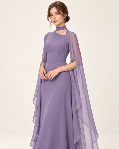 Women's Long Split-Sleeve Dress with Neck Cutout