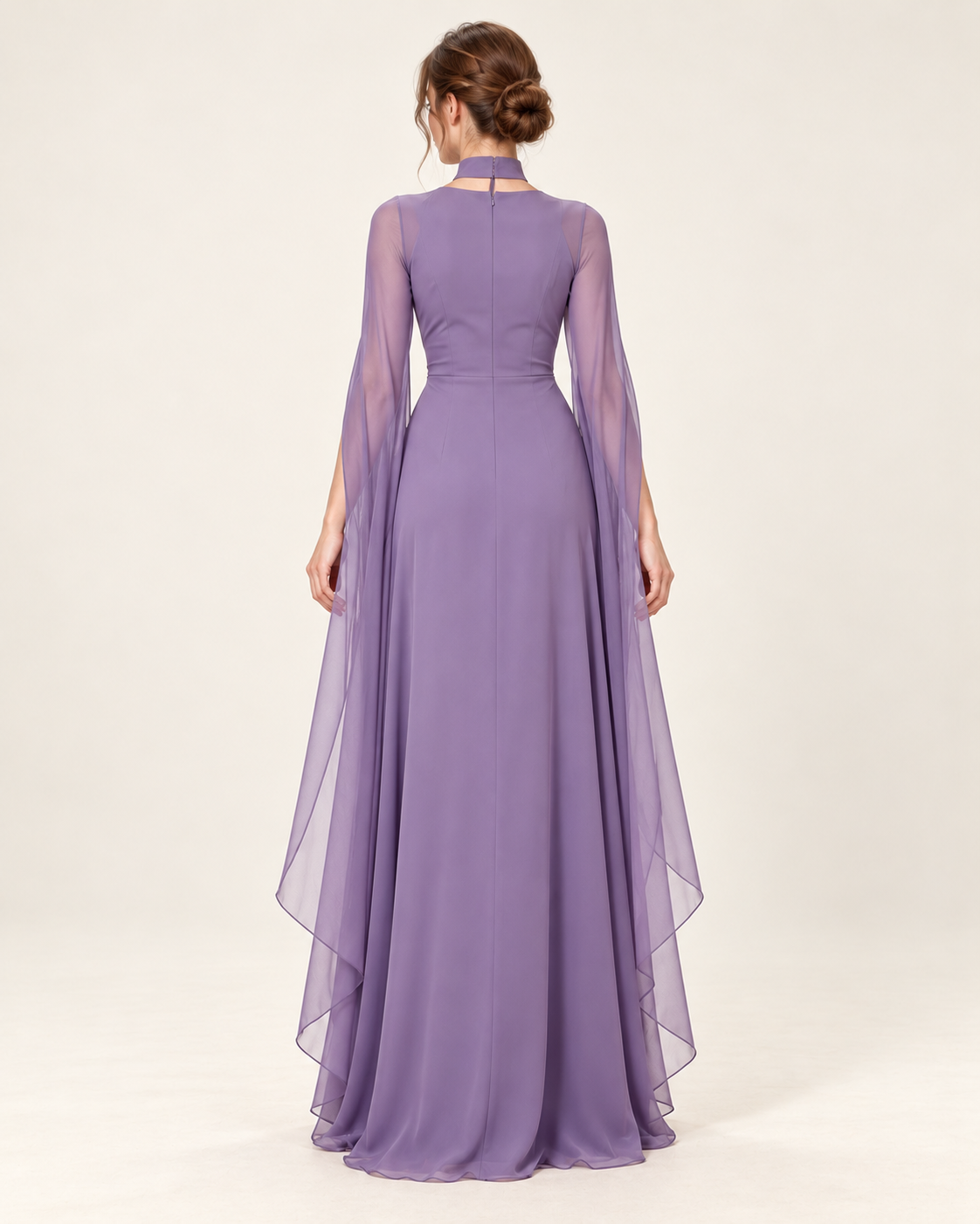 Women's Long Split-Sleeve Dress with Neck Cutout