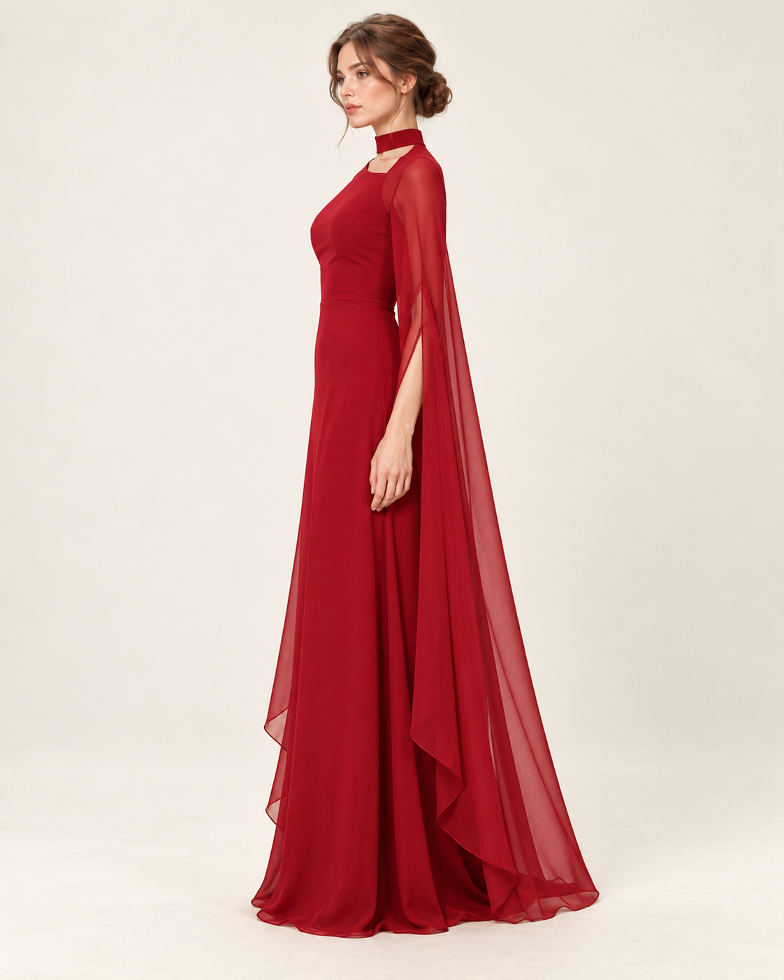 Women's Long Split-Sleeve Dress with Neck Cutout