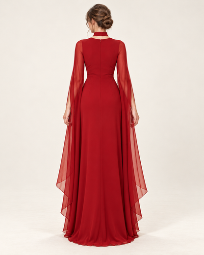 Women's Long Split-Sleeve Dress with Neck Cutout