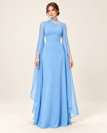 Women's Long Split-Sleeve Dress with Neck Cutout