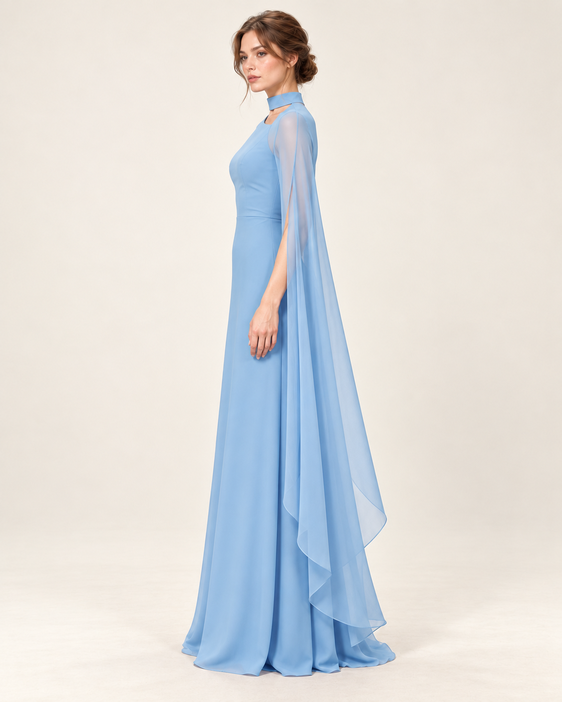 Women's Long Split-Sleeve Dress with Neck Cutout