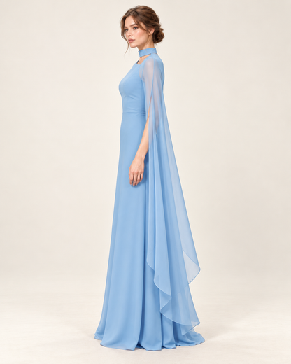 Women's Long Split-Sleeve Dress with Neck Cutout