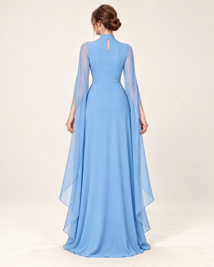 Women's Long Split-Sleeve Dress with Neck Cutout