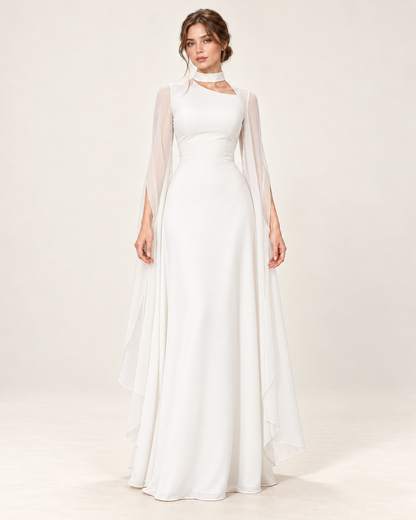 Women's Long Split-Sleeve Dress with Neck Cutout