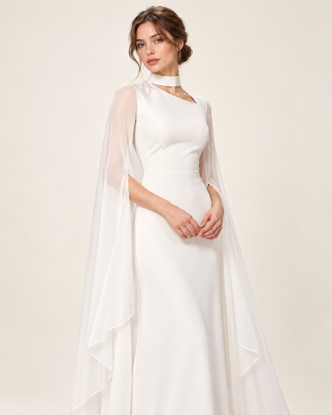 Women's Long Split-Sleeve Dress with Neck Cutout