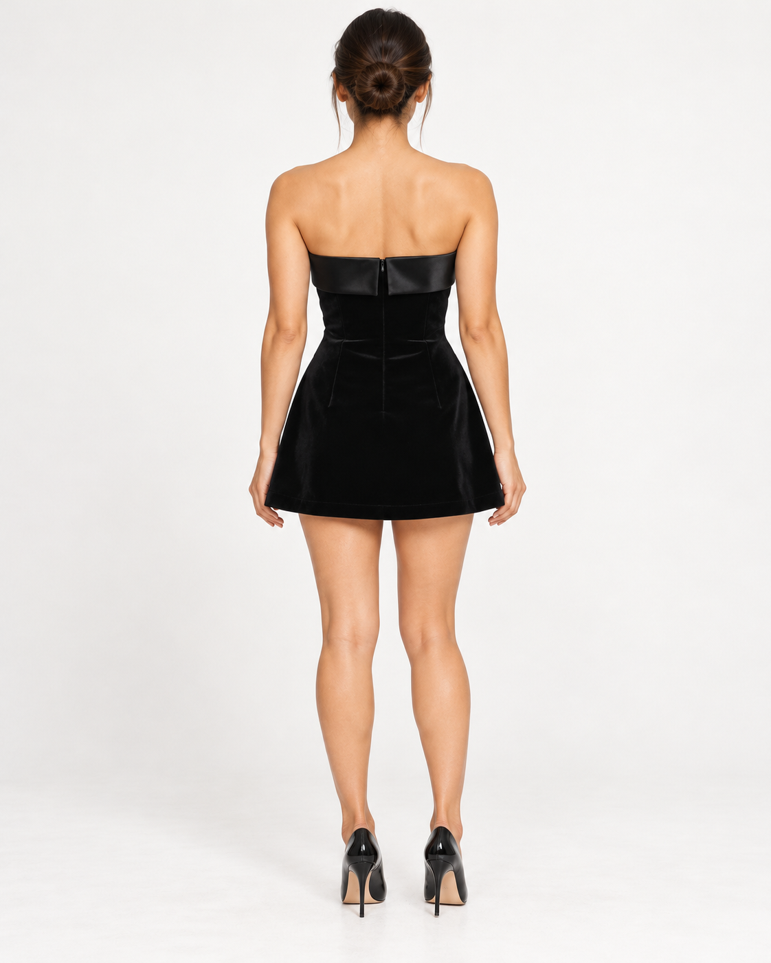 Women's Strapless Mini Dress — Black — back view