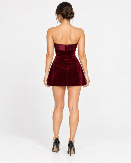 Women's Strapless Mini Dress — Red — back view