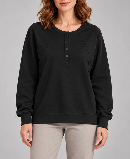 Women's Round-Neck Long Sleeve Pullover Sweater, black, detail