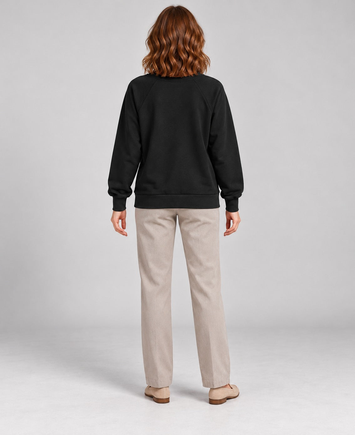 Women's Round-Neck Long Sleeve Pullover Sweater, black, back view