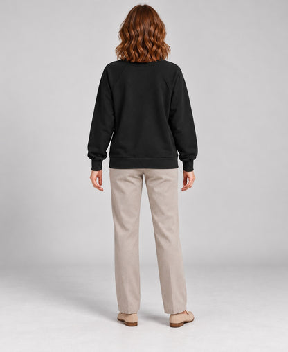 Women's Round-Neck Long Sleeve Pullover Sweater, black, back view
