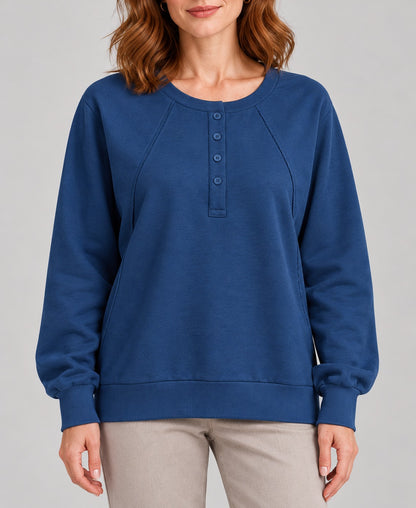Women's Round-Neck Long Sleeve Pullover Sweater, blue, detail