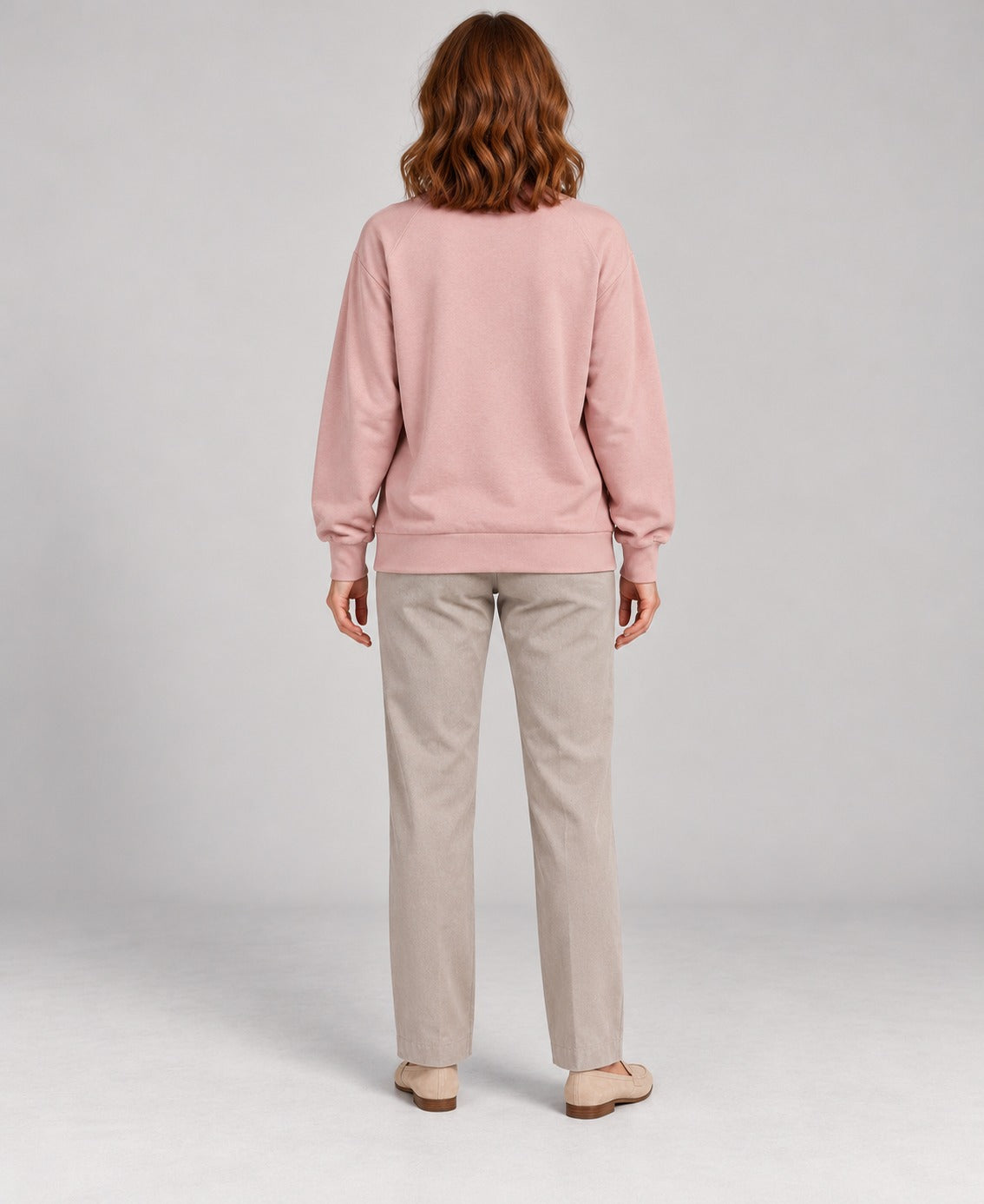 Women's Round-Neck Long Sleeve Pullover Sweater, pink, back view