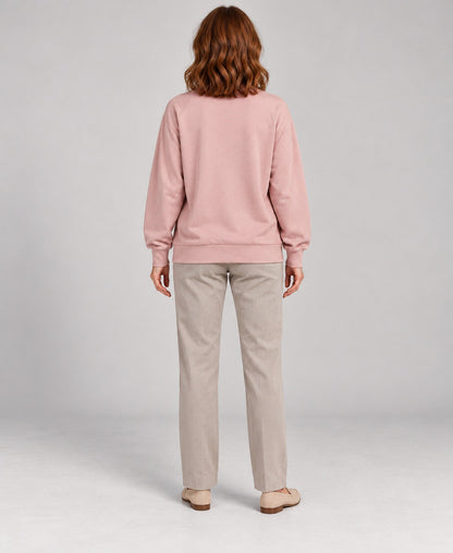 Women's Round-Neck Long Sleeve Pullover Sweater, pink, back view