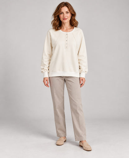 Women's Round-Neck Long Sleeve Pullover Sweater, white, front hero