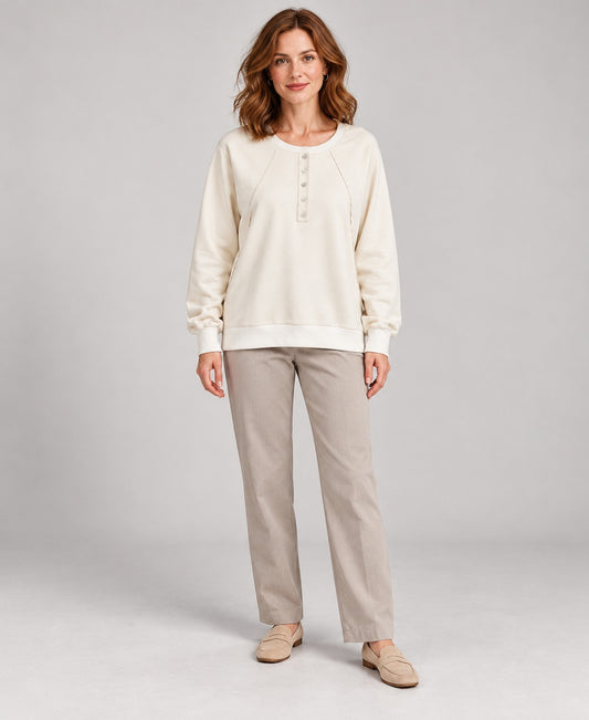 Women's Round-Neck Long Sleeve Pullover Sweater, white, front hero