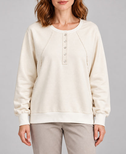 Women's Round-Neck Long Sleeve Pullover Sweater, white, detail