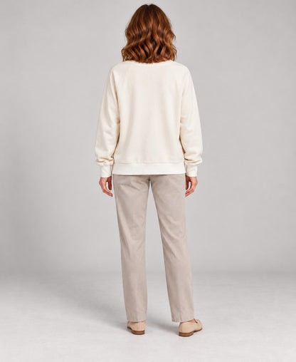 Women's Round-Neck Long Sleeve Pullover Sweater, white, back view