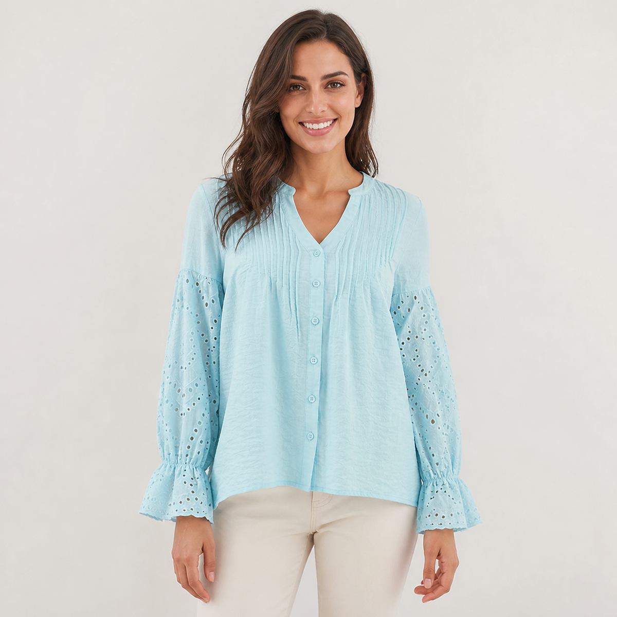 Women's Relaxed Long Sleeve Split-Neck Blouse - Women's Tops & Blouses - Evora Edit - Multiple colors - Multiple sizes - Evora Edit