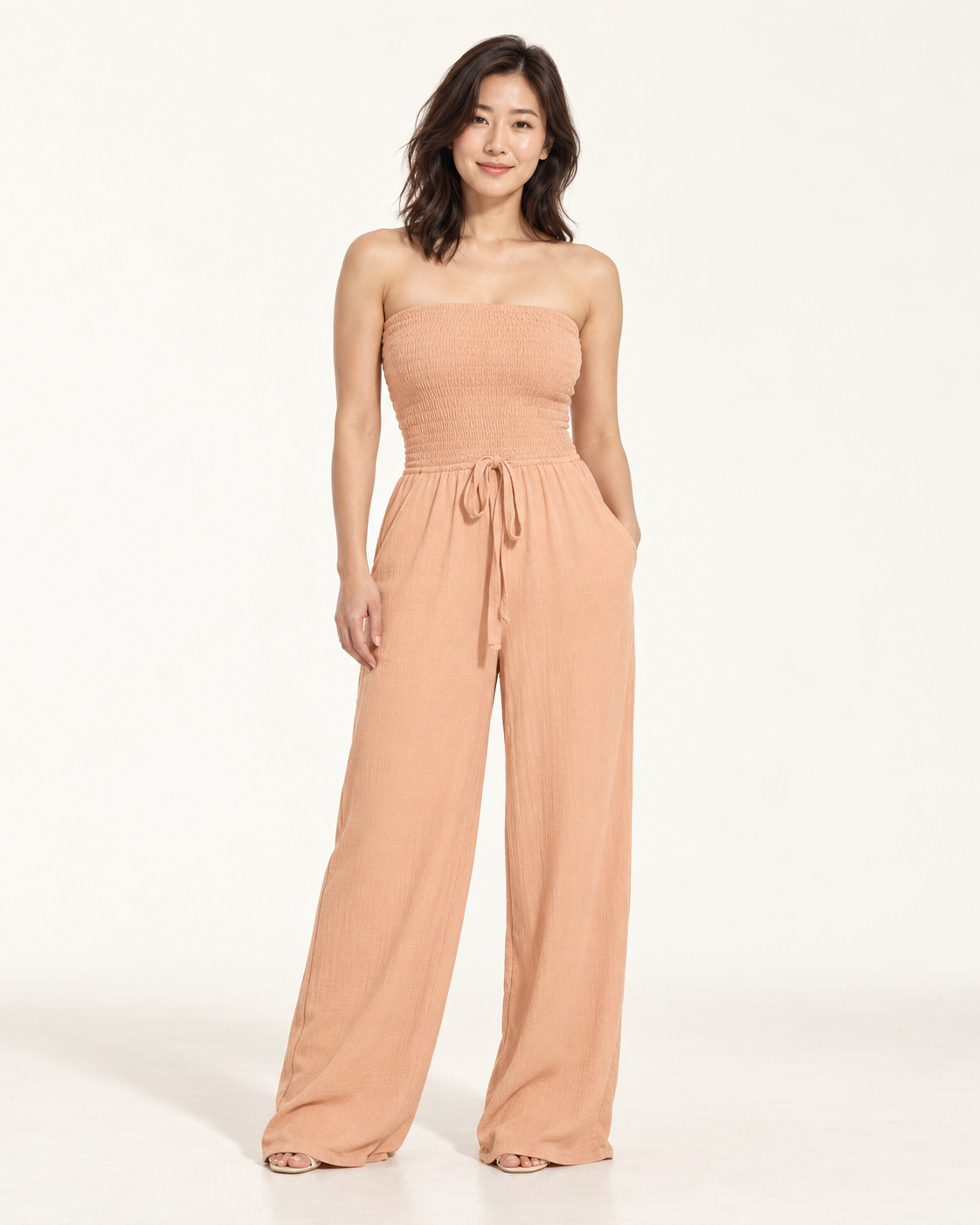Women's Wide-Leg Tie-Waist Jumpsuit — apricot — front