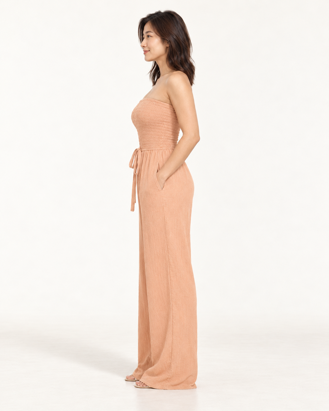 Women's Wide-Leg Tie-Waist Jumpsuit — apricot — side