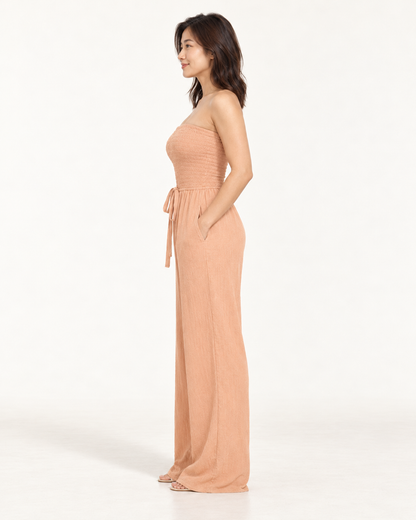 Women's Wide-Leg Tie-Waist Jumpsuit — apricot — side