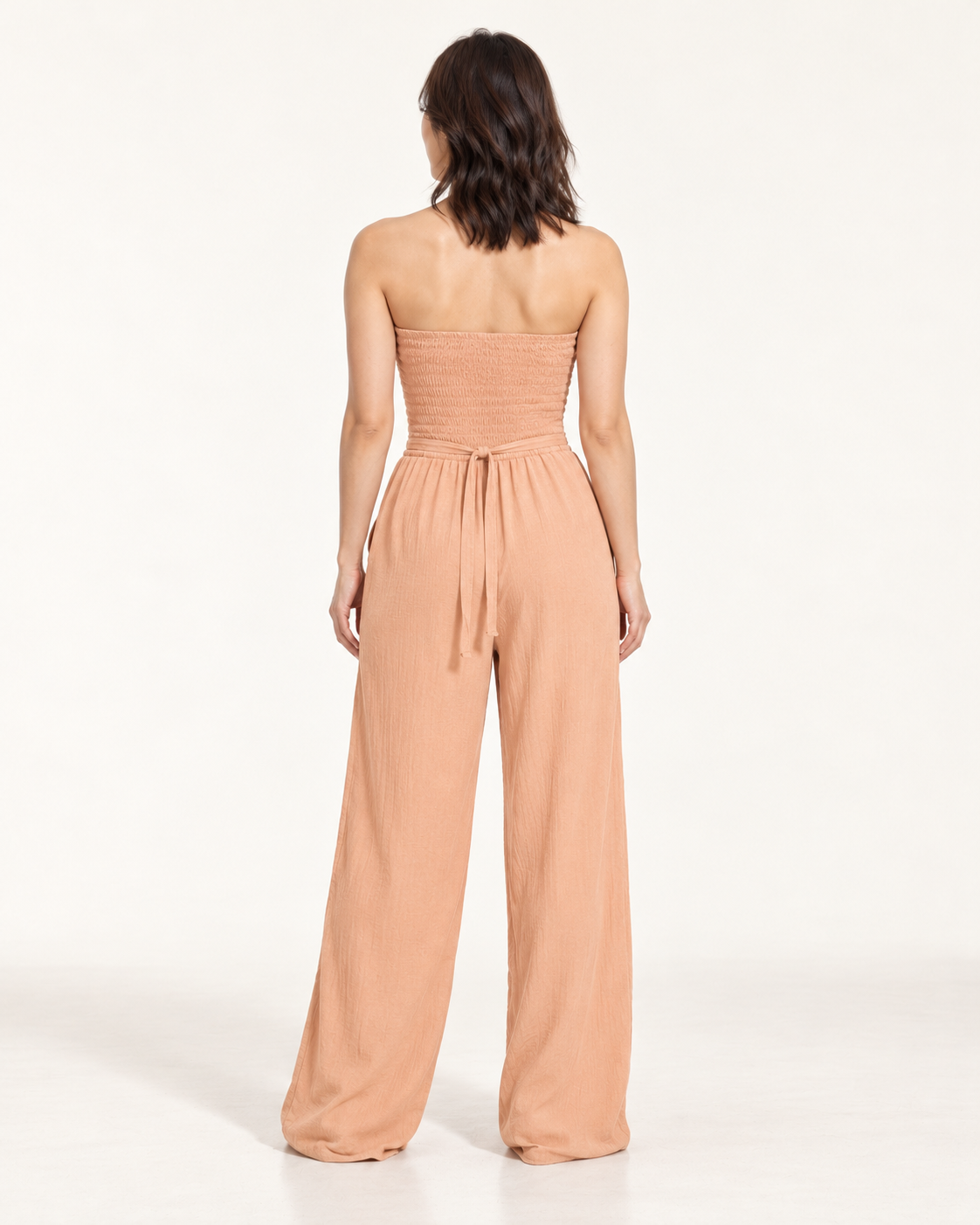 Women's Wide-Leg Tie-Waist Jumpsuit — apricot — back