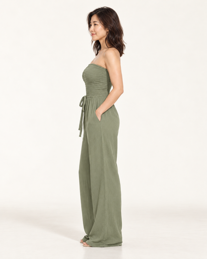 Women's Wide-Leg Tie-Waist Jumpsuit — army green — side