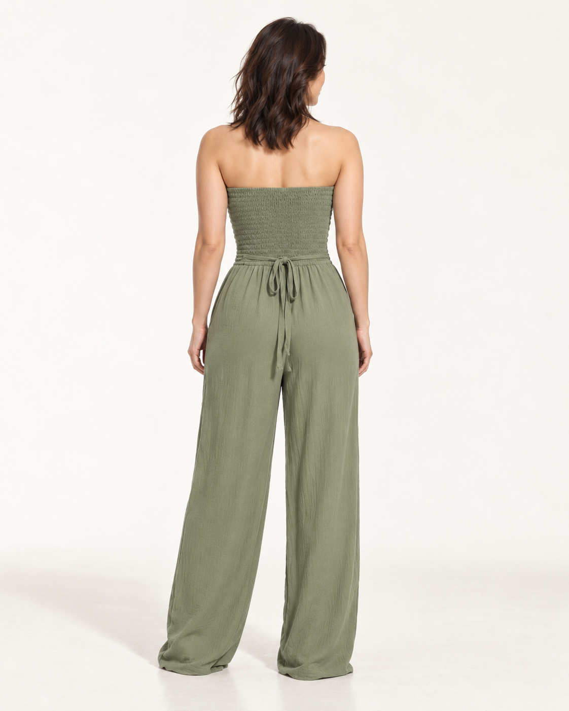 Women's Wide-Leg Tie-Waist Jumpsuit — army green — back