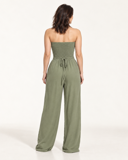 Women's Wide-Leg Tie-Waist Jumpsuit — army green — back