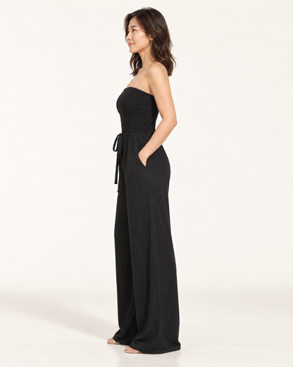 Women's Wide-Leg Tie-Waist Jumpsuit, black, side view