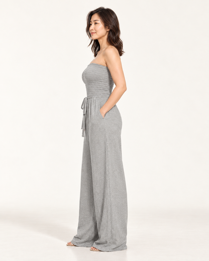 Women's Wide-Leg Tie-Waist Jumpsuit, gray, side view