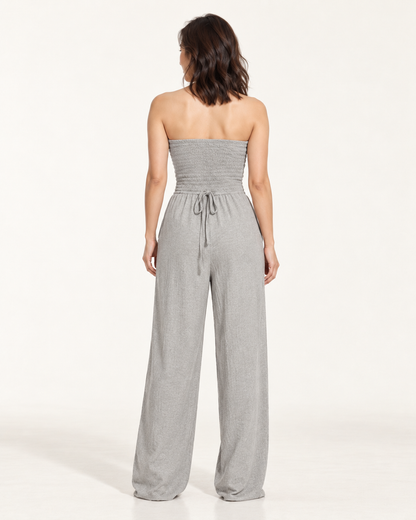 Women's Wide-Leg Tie-Waist Jumpsuit, gray, back view